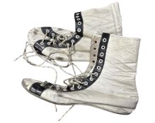 A pair of mid 20th century white leather wrestling boots, size 9.