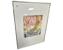 A Continental limited edition signed colour print depicting an abstract figure on a beach,