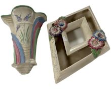 An Burleighware Art Deco china wall pocket together with a Clarice Cliff for Wilkinson ltd.