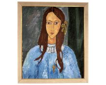 Continental school : Portrait of a child, oil on canvas, 48cm by 56cm.