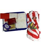 A tray containing Sunderland ephemera including two football shirts a signed Sunderland Stadium of