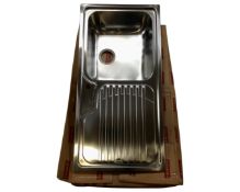 A Franke stainless steel sink with drainer, boxed.