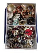 Two boxes containing a quantity of assorted costume jewellery.