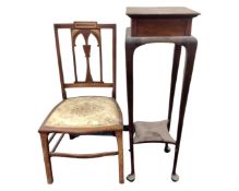 A 19th century mahogany plant stand together with an inlaid mahogany bedroom chair