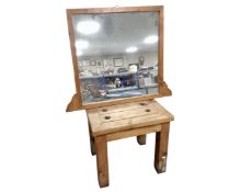 An antique pine overmantel mirror together with a Mexican pine coffee table