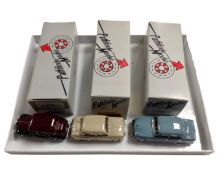 Three Pathfinder models 1/43 die cast vehicles including Austin A50 Cambridge,