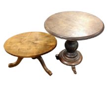 A 19th century mahogany circular pedestal occasional table together with a further table on tripod