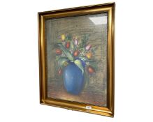 Continental School : Still life with tulips, colour chalks, 48cm by 63cm.