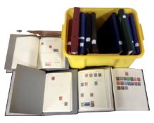 A crate containing stamp albums including Norway, New Zealand, Italy etc.