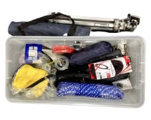 A box of rope, elastic cable, air pump,