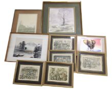 A box containing pictures and prints, P Corindon signed print 'Hedgerow',