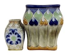 A Royal Doulton Lambeth Art Nouveau square vase, height 16.