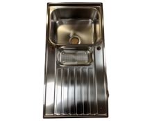 A Franke stainless steel 1.5 sink with drainer, boxed.