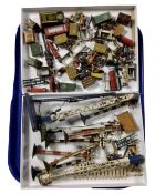 A tray containing a quantity of mid-20th century railway accessories including hand painted lead