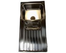 A Franke stainless steel 1.5 sink with drainer, boxed.