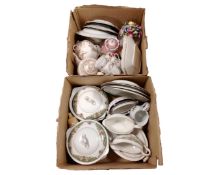 Two boxes containing 19th century tea china, Oriental style wall plates,