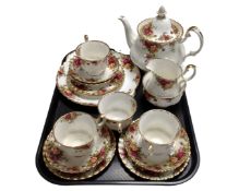 A tray containing 16 pieces of Royal Albert Old Country Roses tea china.