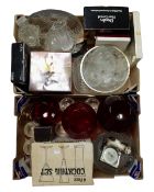 Two boxes of twentieth century glass ware, Denby crystal cocktail set, serving dishes,