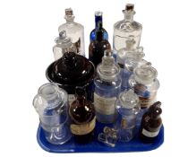A tray containing assorted chemist's bottles and jars.