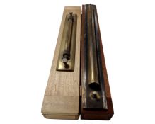 Two vintage brass slide rules in cases by W. Ottway & Co. London and Paul Harding Ltd. London.