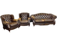A Thomas Lloyd three piece Chesterfield lounge suite comprising of two seater settee and a pair of