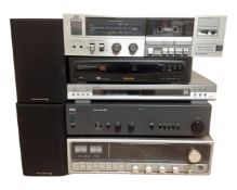 A JVC stereo cassette deck, a Philips CD player, a Goodmans CD player, a NAD stereo amplifier,