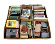 A pallet containing six boxes of hard and soft cover books including Trams of Northern Britain,