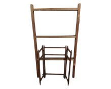 An antique pine folding clothes airer together with a further folding wooden screen.
