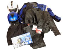 A box containing motorcycle helmets,