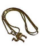 A 14ct gold camel pendant on similar chain. CONDITION REPORT: 5.