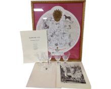 A County Durham historical print in gilt frame together with a set of Durham City print