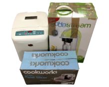 A Belling farmhouse bakery bread maker together with a soda stream (boxed) and a Cookworks slicer
