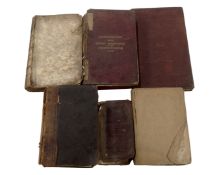 A box containing six 19th and 20th century books relating to chemistry and pharmaceuticals.