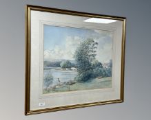 John Taylor (20th Century) : Female figure by a lake, watercolour, in frame and mount,
