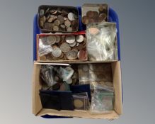A tray containing a large quantity of pre-decimal British coinage, crowns etc.