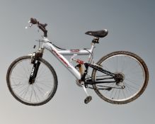 A Raleigh Max Cromoly full suspension mountain bike.