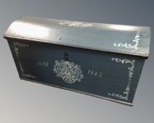 A 19th century Scandinavian painted oak dome topped shipping trunk, with key, height 65 cm,