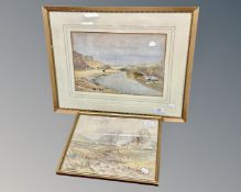 W Laughland Cockburn (20th century), a river estuary leading to the sea, watercolour,