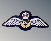 A cast iron RAF wall plaque.