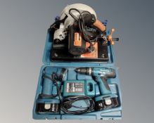 A Makita 18v cordless drill and torch pack, in case with batteries and charger,