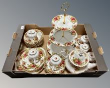 Thirty pieces of Royal Albert Old Country Roses tea china including teapot, cake stand etc.