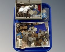 A tray containing a large quantity of pre-decimal British coinage, crowns etc.