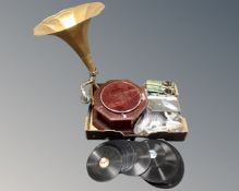 A box of 20th century records player and various record player parts