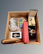 A box of Gent's watches, compacts,