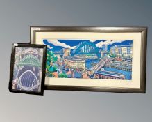 A print after John Coatsworth : The Bridges of Newcastle and Gateshead, 82cm by 36cm,