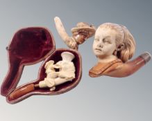 Three antique Meerschaum pipes