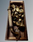 A MEM Main switch box containing vintage Victorian brass door handles and knobs