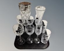Four pairs of Royal Doulton drinking glasses and cut glass vases