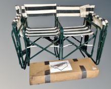 Four metal and fabric folding garden chairs together with similar boxed hammock