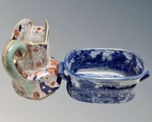 A Masons Ironstone jug and a blue and white foot bath
